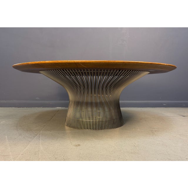 Mid-Century Modern 1970s Warren Platner for Knoll International Coffee Table Oak Top, Steel Base For Sale - Image 3 of 9