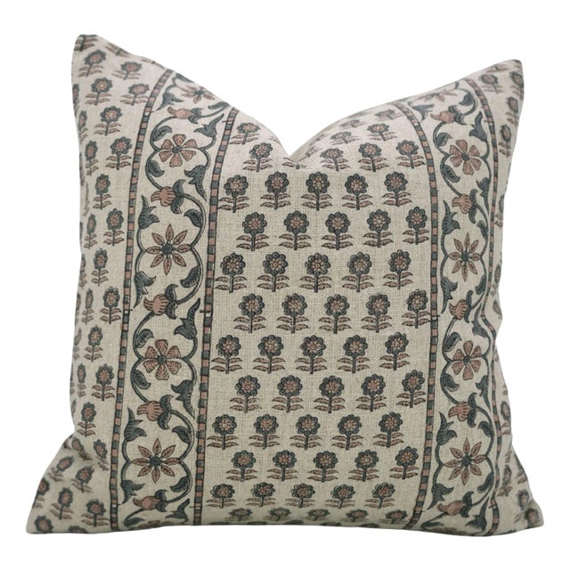 Decorative Cushion Cover 14x14 Inch Block Printed Home Accent Thick Linen- Anamika For Sale