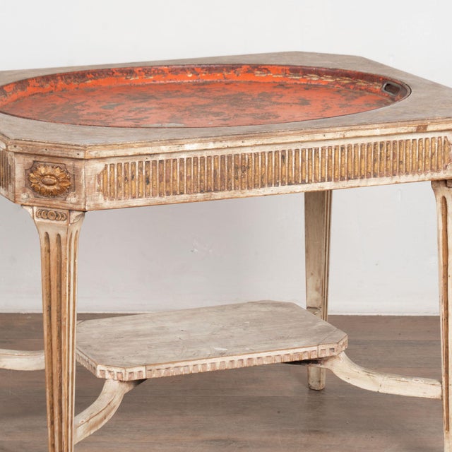 Wood Late 19th Century Gustavian Style Gray Painted Tray Top Side Table For Sale - Image 7 of 14