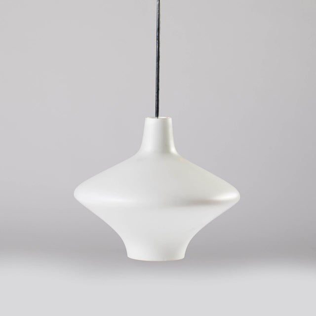 Vintage Pendant Lamp in White Glass by Valasske Mezirici, Czechoslovakia, 1960 For Sale - Image 4 of 4