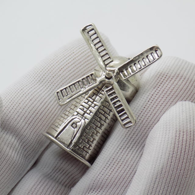 Metal Vintage Italian Handmade Genuine Silver Windmill Dollhouse Miniature Figurine Sculpture, Hallmarked For Sale - Image 7 of 10