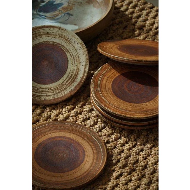 Danish Modern Ceramic Plates in Earthern Colors attributed to Tue Poulsen, 1960s, Set of 6 For Sale - Image 3 of 13