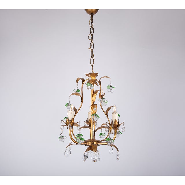 Italian Gilt Fruit Chandelier with Murano Glass Grapes, 1930s For Sale - Image 4 of 10