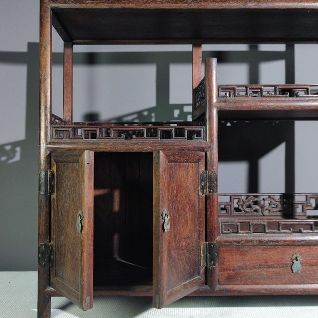 Wood 1960s Huanghuali Curio Cabinet / Asymmetrical Display Shelf With Drawer For Sale - Image 7 of 8