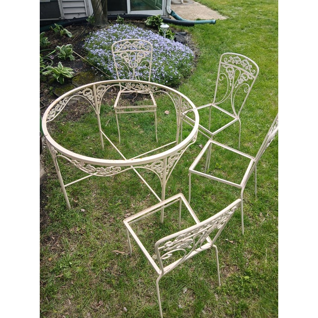 Vintage Wrought Iron 5 Piece Patio Set For Sale - Image 6 of 9