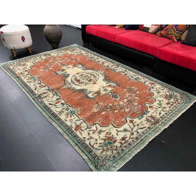 1960s Vintage Distressed Turkish Orange Area Rug For Sale - Image 5 of 11