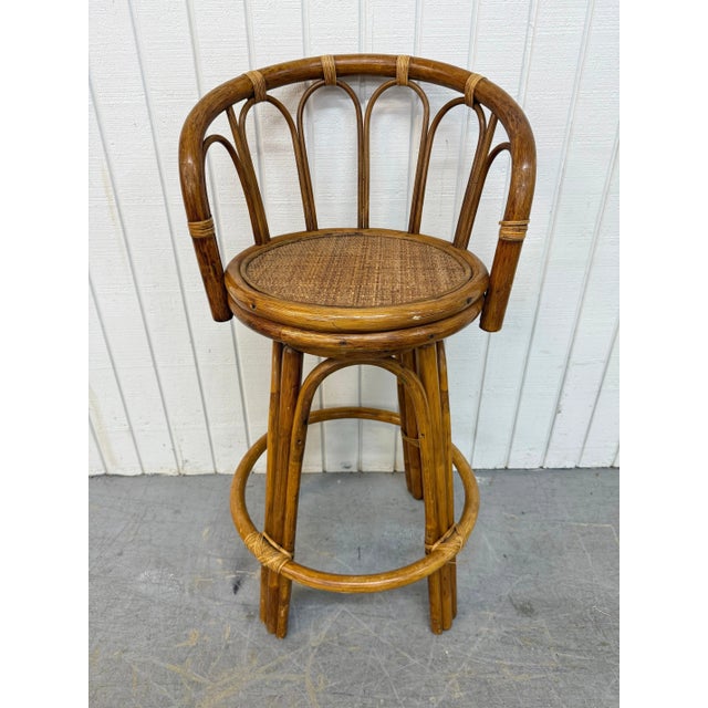 Vintage Rattan Swivel Bar Stools - Set of 3 For Sale - Image 4 of 6