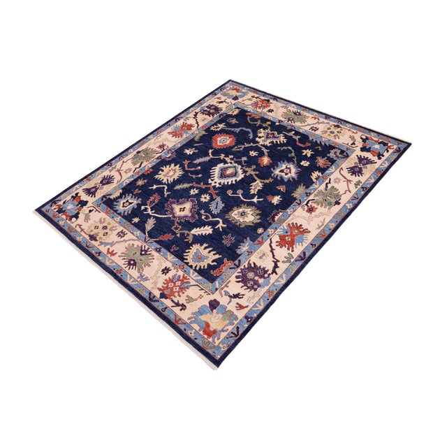 Art Deco Shabby Chic Oushak Maximili Blue/Ivory Wool Rug - 7'11'' X 10'0'' For Sale - Image 3 of 8