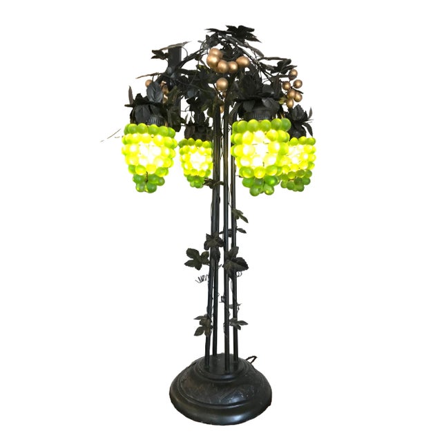 Large Italian Chandelier Style Grapevine Table Lamp w/Green Grape Clusters This is an exceptional vintage grape cluster...