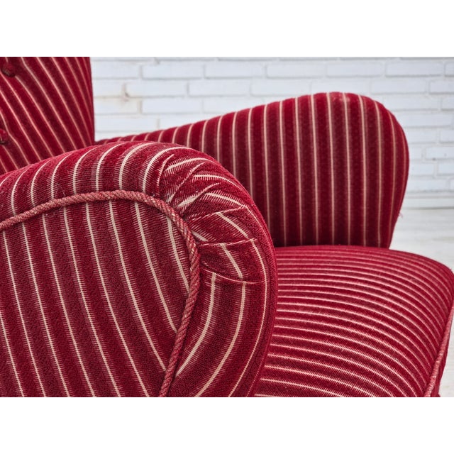 Danish Armchair in Red Striped Wool with Oak Legs, 1960s For Sale - Image 6 of 16