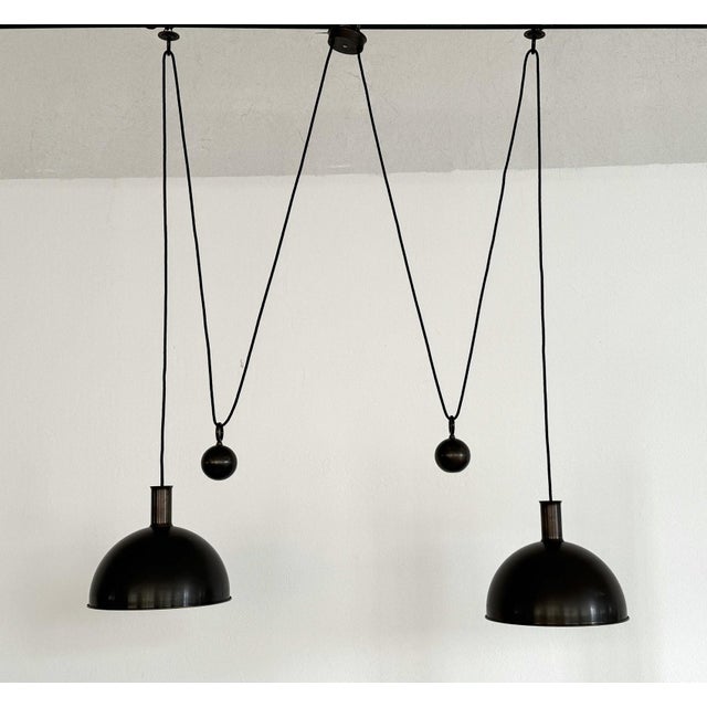 Early Adjustable Double Counterweight Pendant in Brass by Florian Schulz, 1970s For Sale - Image 6 of 18