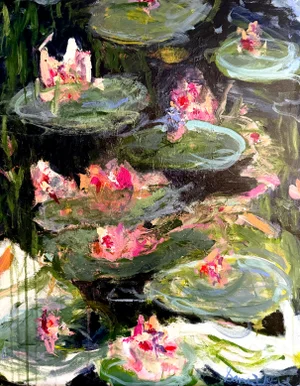 Moonlite Lily's , an Original Acrylic Painting of Water Lilies in the Moonlight !
