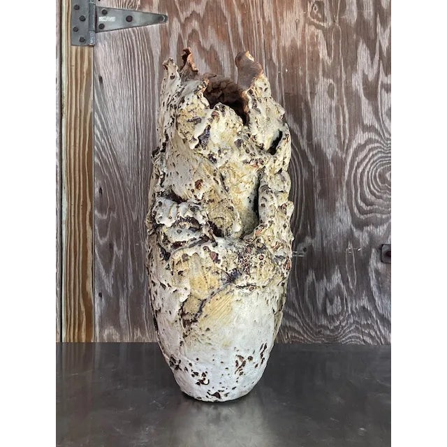 Alabaster Vintage Monumental Boho Studio Pottery Slab Built Vase For Sale - Image 8 of 10