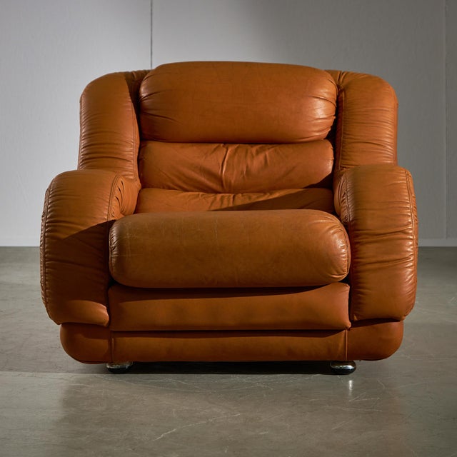 Brown Leather Sofa and Lounge Chairs, 1970s, Set of 3 For Sale - Image 12 of 18