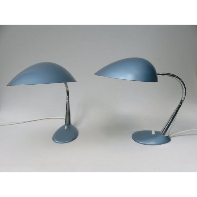 Mid-Century Modern Blue-Metallic Table Lamps with Chromed Arm, 1950s, Set of 2 For Sale - Image 3 of 16