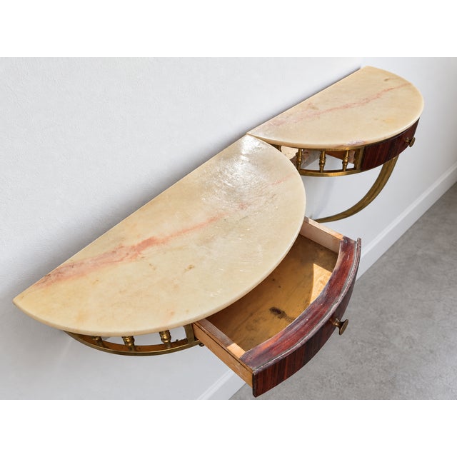 Mid-Century Modern Marble and Brass Wall-Mounted Nightstands, Italy, 1950s, Set of 2 For Sale - Image 9 of 10