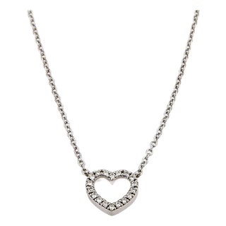 Mid 20th Century Tiffany & Co. Metro Diamond 18k White Gold Heart Pendant Necklace For Sale