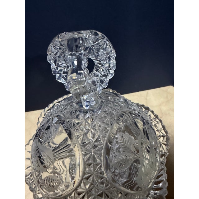 Hollywood Regency Vintage West German Hofbauer "Byrdes" Cut Crystal Lidded Covered Compote For Sale - Image 3 of 5