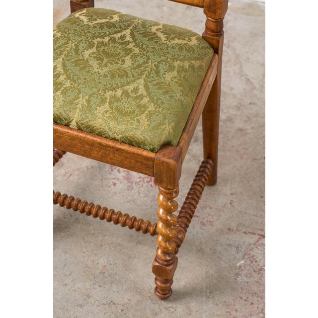 Late 19th Century Victorian Walnut Barley Twist Chair With Green Damask Upholstery For Sale - Image 9 of 10