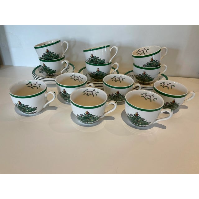 Spode 1980s Spode “Christmas Tree” Teacups & Saucers Set- 24 Pieces For Sale - Image 4 of 4