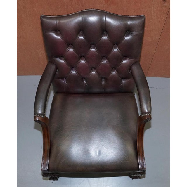 George II Gainsborough Carver Chesterfield Leather Armchair with Claw and Ball Feet For Sale - Image 6 of 18