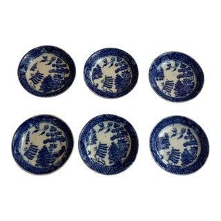 Set of 6 Antique E G & J E L. Blue Willow Butter Pats For Sale