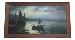 Oil Painting on Canvas Harbor Scene by Karl Kaufmann