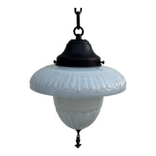 Vintage Deco Shade With Brass Hanging Fixture For Sale