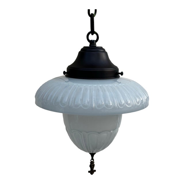 Vintage Deco Shade With Brass Hanging Fixture For Sale