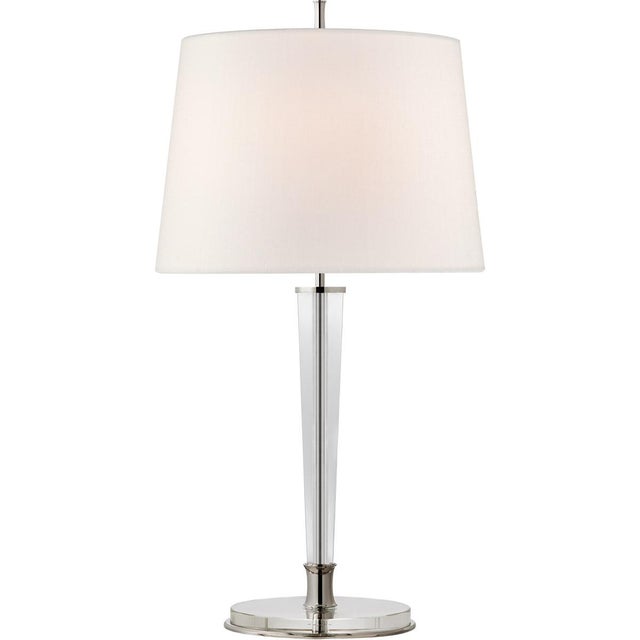 Modern Thomas O'Brien for Visual Comfort Signature Lyra Large Table Lamp in Polished Nickel & Crystal with Linen Shade For Sale - Image 3 of 4