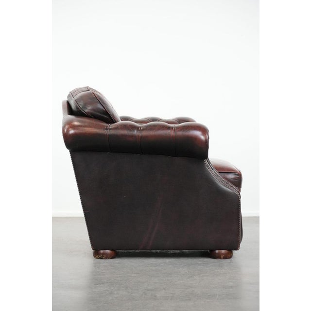 Chesterfield Club Chair in Red Flamed Cowhide Leather For Sale - Image 3 of 12