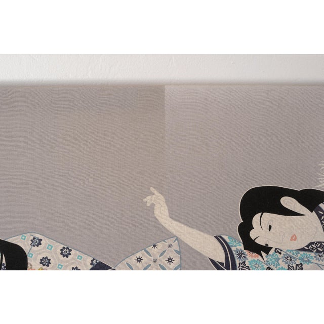 Wood 1970s Japanese Isao Homma Geisha Dance Fabric Art Wallhanging For Sale - Image 7 of 13