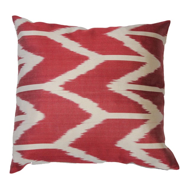 Textile Turkish Red Silk Ikat Pillow 16'' X16'' For Sale - Image 7 of 7