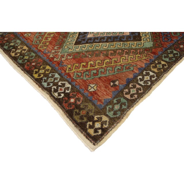 52396 Vintage Turkish Oushak Rug Runner, 03'04 x 09'10. This hand-knotted wool vintage Turkish Oushak runner features...