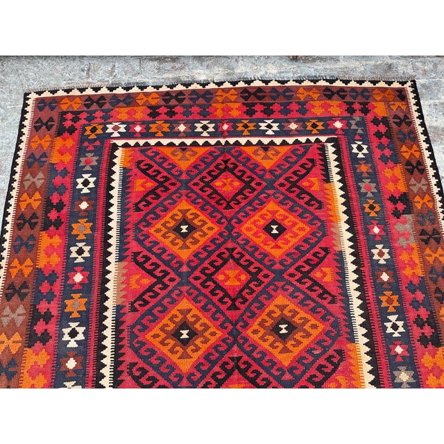 Red Afghan Hand Woven Tribal Kilim Rug For Sale - Image 8 of 9