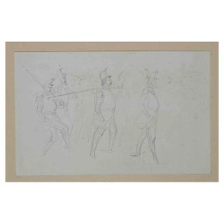 Victor Adam, Soldiers, Original Drawing in Pencil, 1850s For Sale