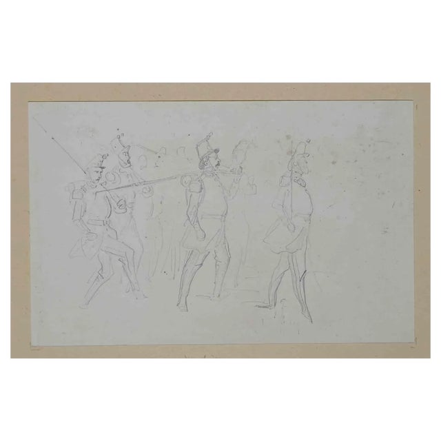 Victor Adam, Soldiers, Original Drawing in Pencil, 1850s For Sale