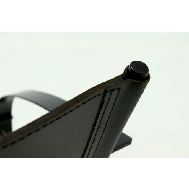 Black Postmodern Saddle Leather and Steel Lounge Chair, 1980s For Sale - Image 8 of 15