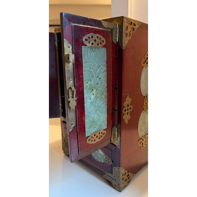 Chinese Mid 20th Century Chinese Rosewood and Carved Jade Jewelry Chest / Box For Sale - Image 3 of 15