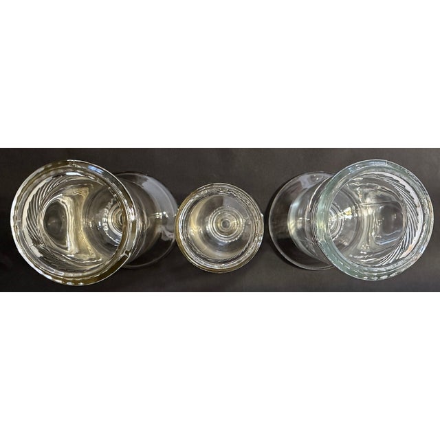 Transparent 19th Century Molded Glass Apothecary Jars, Set of Three, Barley Twist Lids For Sale - Image 8 of 11