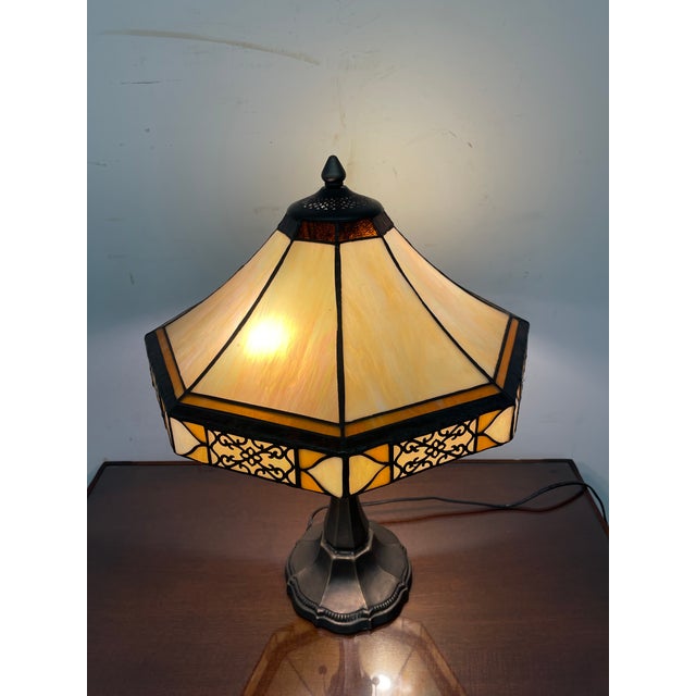 Mid-Century Modern Vintage Table Lamp With Decorative Filigree Shade and Dual Pull Chains For Sale - Image 3 of 10