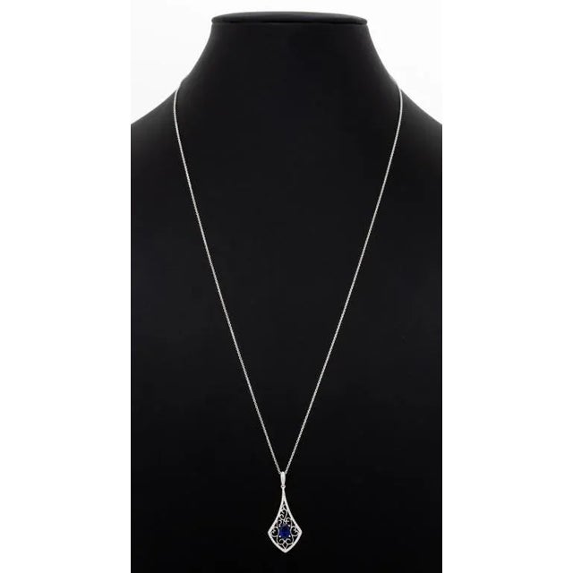 Silver 14k White Gold Sapphire Diamond Necklace For Sale - Image 8 of 8