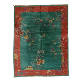 1920s Hand Made Antique Art Deco Chinese Rug 8.10' × 11.7' For Sale