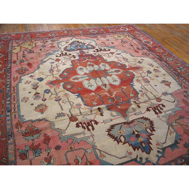 Traditional Grand Red Background Color With Cute Medallion Design Antique Persian Serapi Rug For Sale - Image 3 of 7