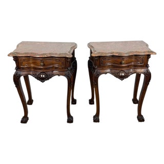 Pair of French Louis XV Style Nightstands with Marble Tops For Sale