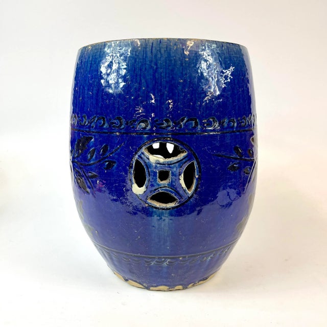 19th Century Cobalt Blue Ceramic Garden Seat Stool For Sale - Image 4 of 10