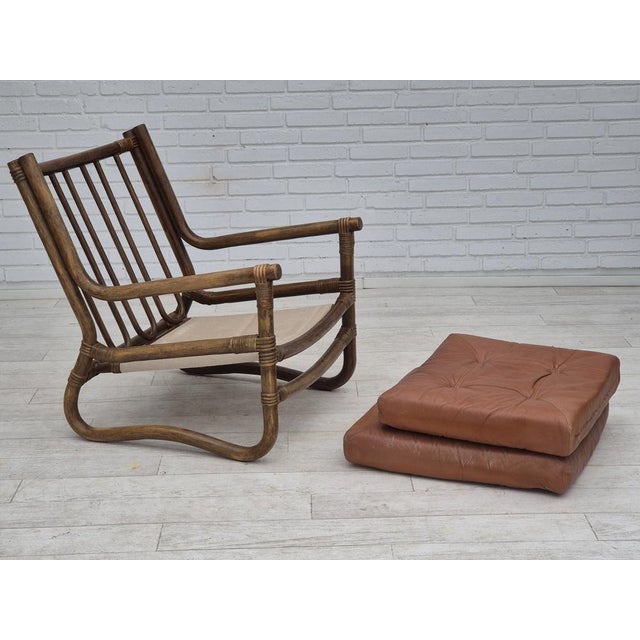 Scandinavian Lounge Chair in Bamboo and Leather, 1970s For Sale - Image 14 of 18