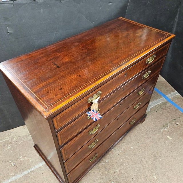 Late 19th Century English Mahogany Satin Banded 5 Drawer Chest on Bracket Feet For Sale - Image 16 of 16