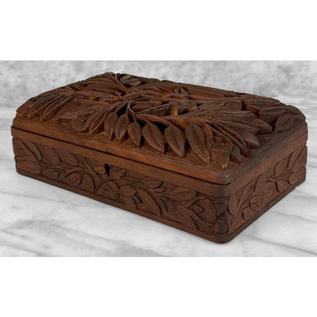 Traditional Vintage Traditional Walnut Heavily Carved Storage Box For Sale - Image 3 of 11