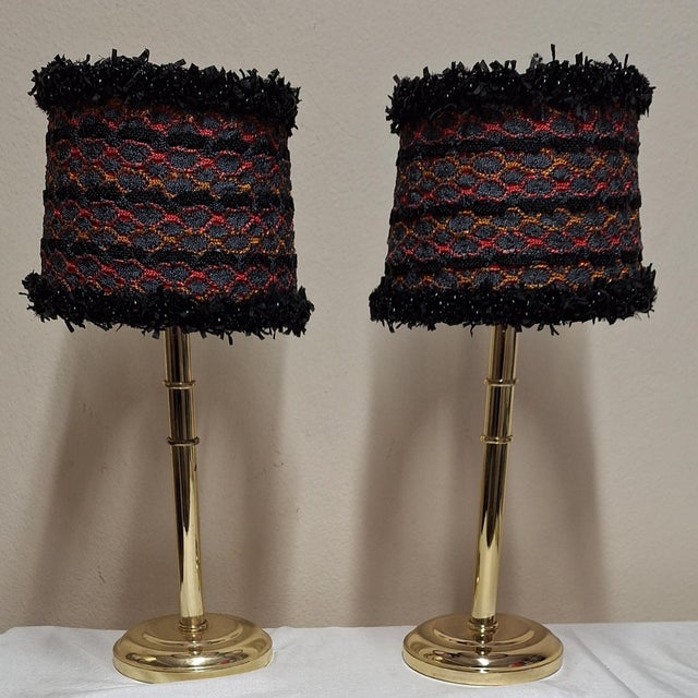 Vintage Table Lamps with Brass Bases and Fabric Shades from Lamplove, 1990s, Set of 2, in Very Good conditions. Designed...